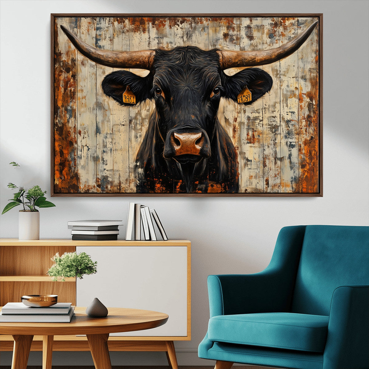 Rustic Texas Artwork Wall Art Canvas Print - Abstract Cow