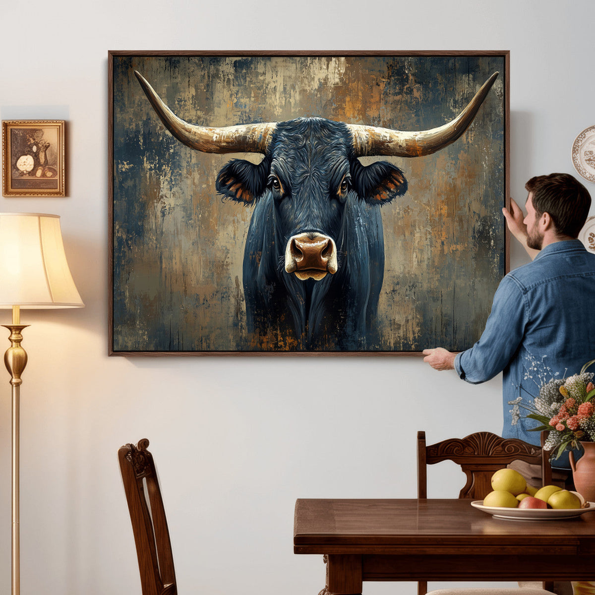 Texas Western Wall Art Canvas Print - Abstract Cow Longhorn