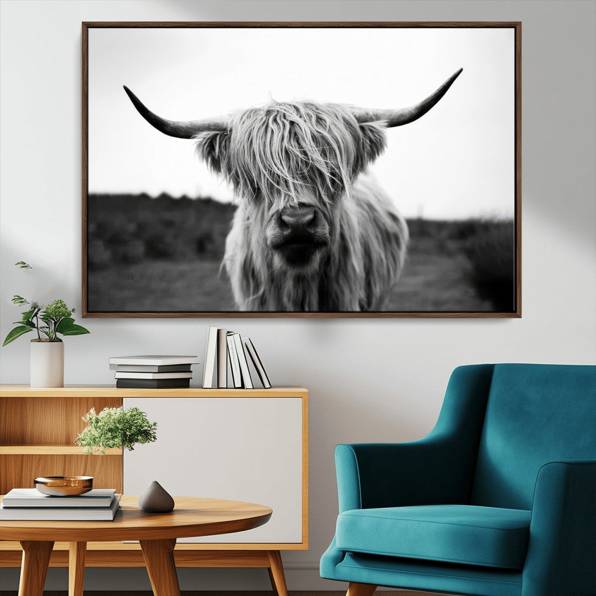 Highland Cow Wall Art | Black and White Farmhouse Decor |