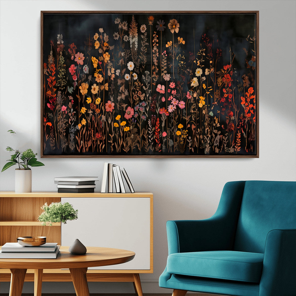 Large Floral Painting Print Illustration Flowers Canvas Wall