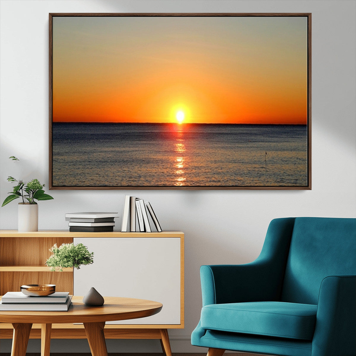 Golden Horizon Sunset Over Ocean Wall Art Canvas Print –