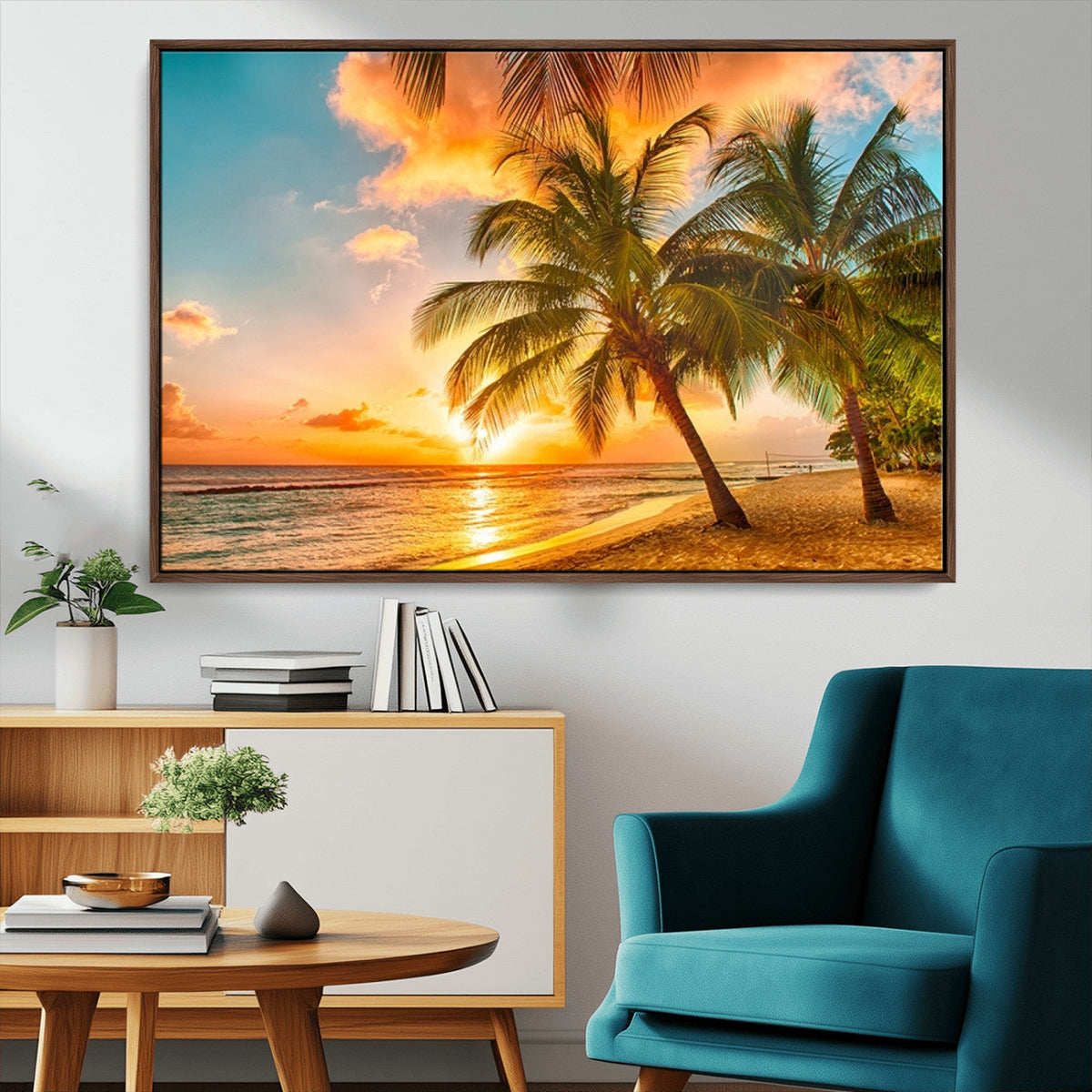 Tropical Sunset Beach Canvas Wall Art Print – Vibrant Palm