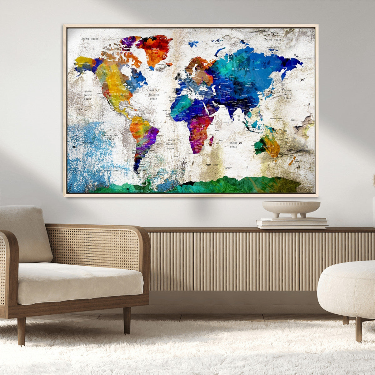 World Map Canvas Print – Framed Travel Map Wall Art for