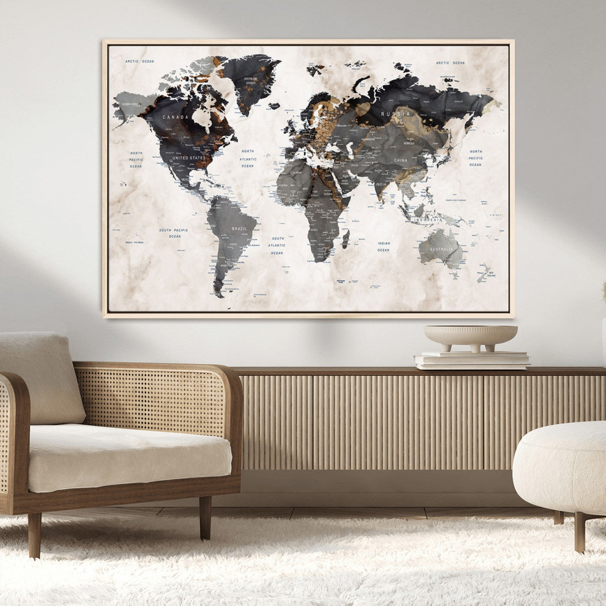 Abstract Map Printing - Modern World Map Canvas Wall Art for