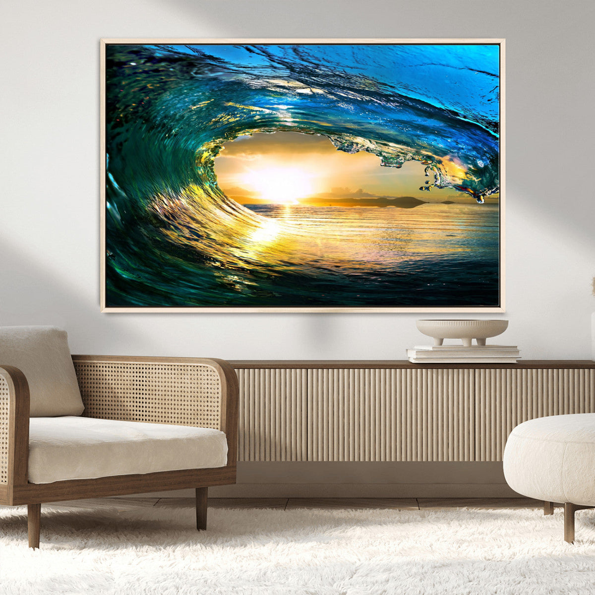 Ocean Wave at Sunset Canvas Art, Large Wall Print of Vibrant