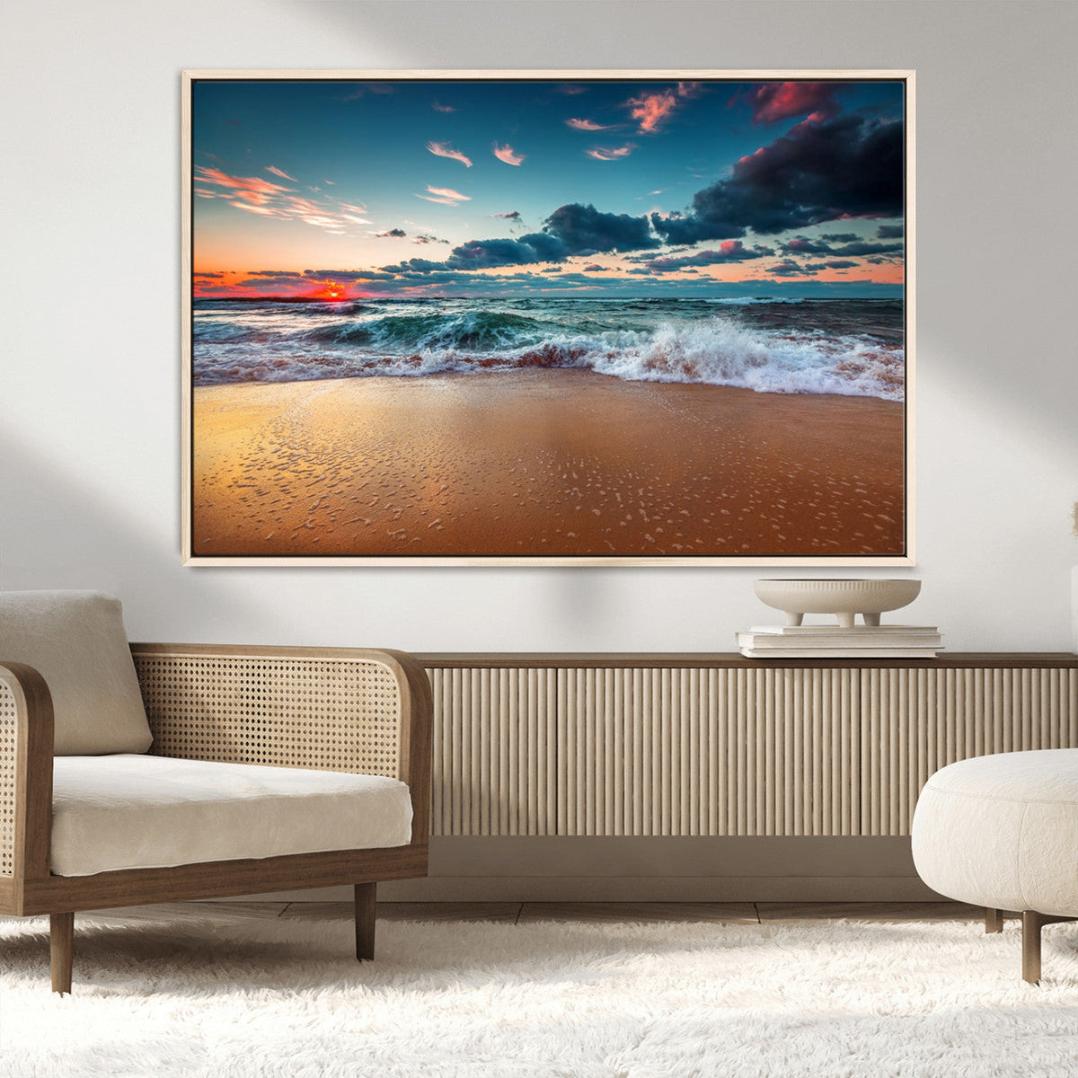 Sunset Ocean Beach Wall Art – Giclee Canvas Print, Coastal