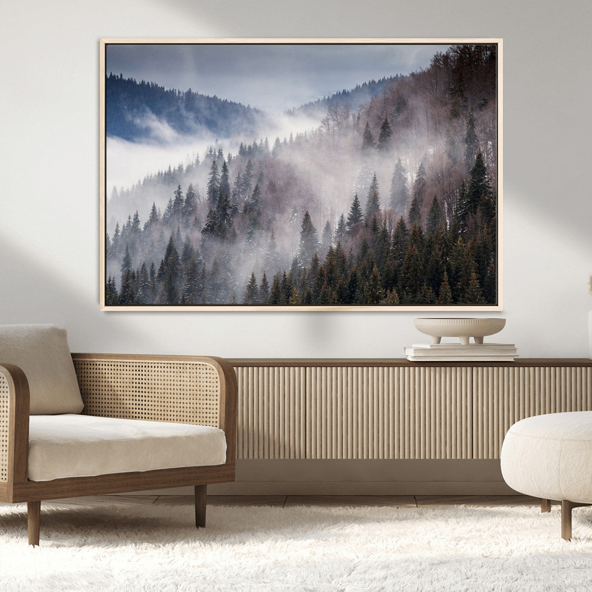 Beautiful Rising Fog in Winter Mountain Landscape- Framed