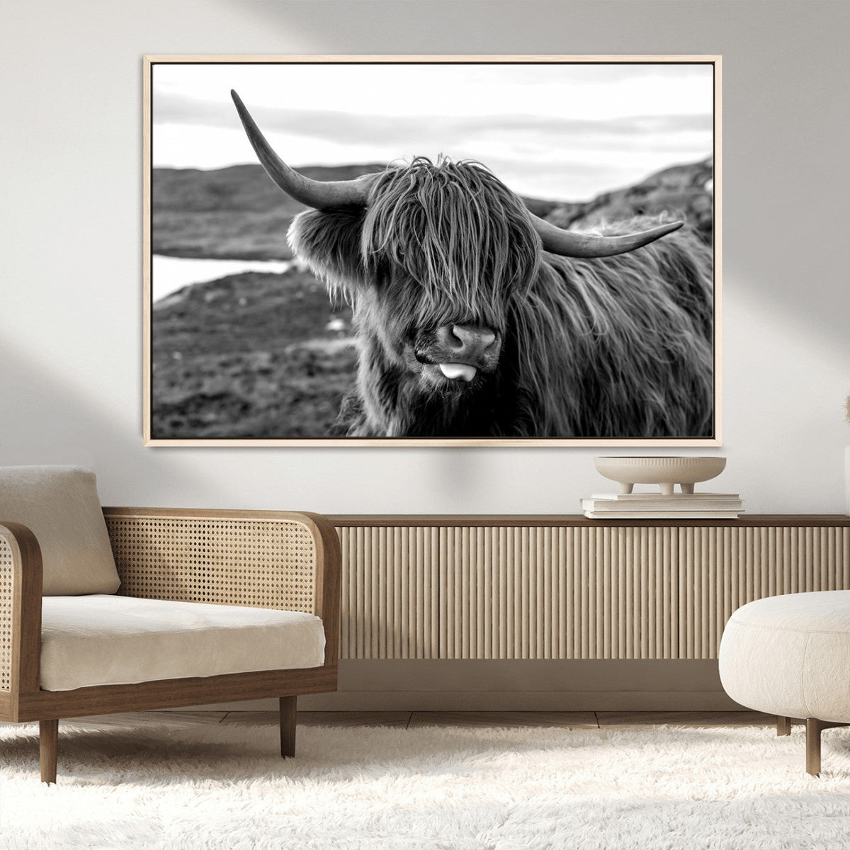 Longhorn Steer Canvas Print Wall Art, Highland Cow Canvas