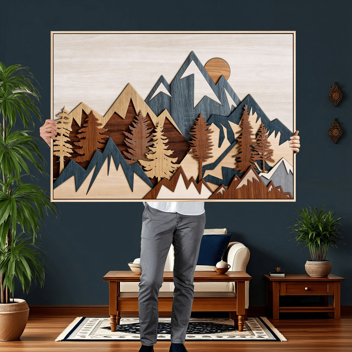 Woodland Mountain Landscape Triptych, Giclee Canvas Art for