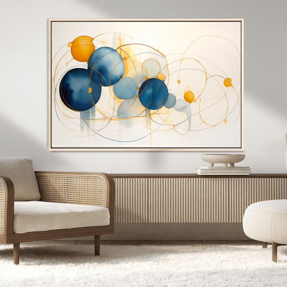 Geometric Blue Orange Abstract Wall Art Canvas, Geometric