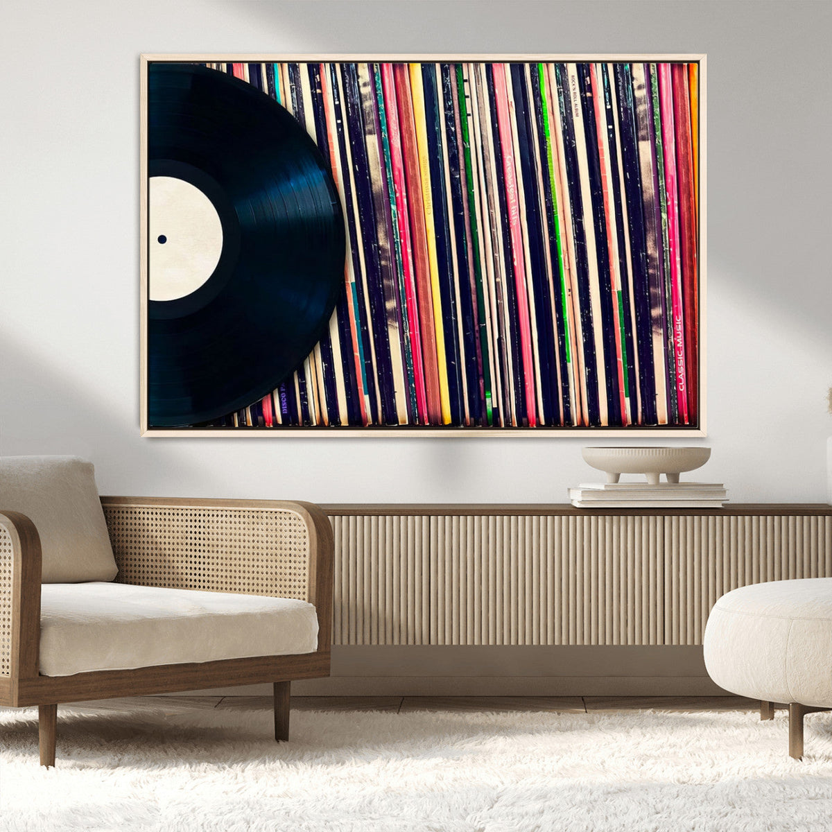 Vinyl Record and Album Collection Canvas Wall Art - Retro