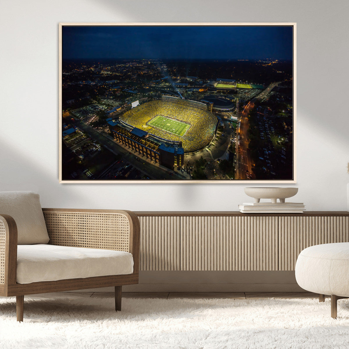 Michigan Stadium Night Game Wall Art – Sports Arena Aerial