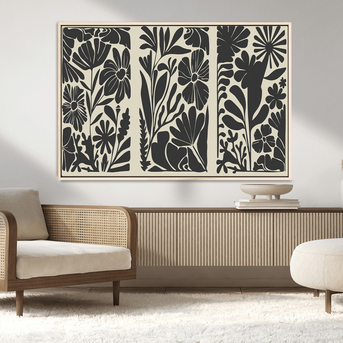 Modern Botanical Wall Art - Floral Black and White Canvas
