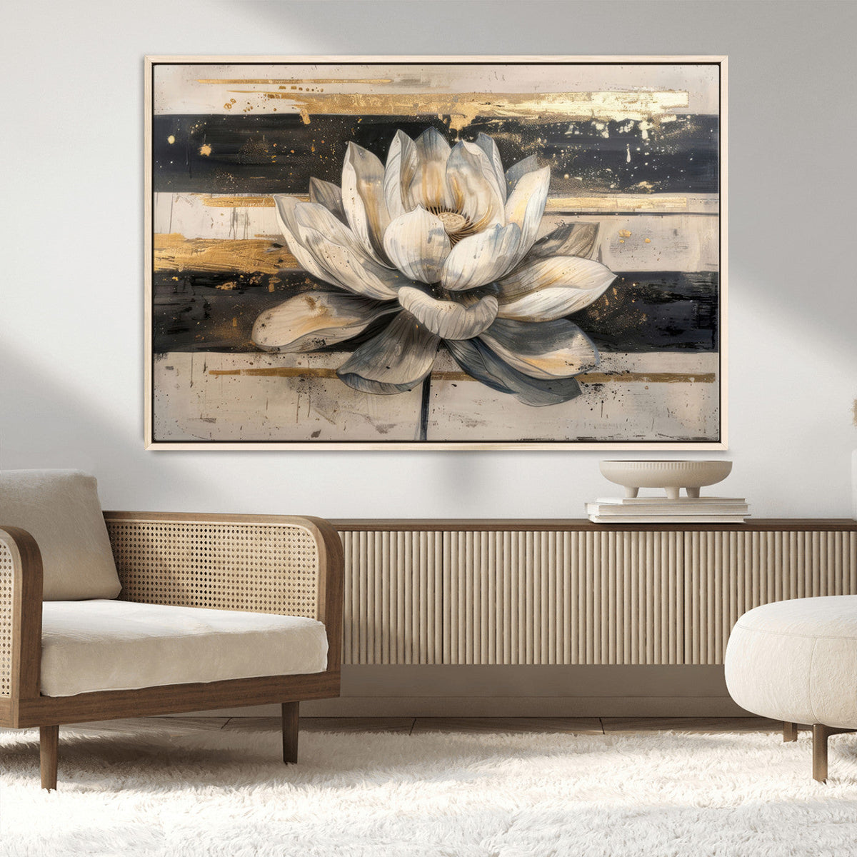 Lotus Flower Wall Art – Framed Abstract Floral Canvas