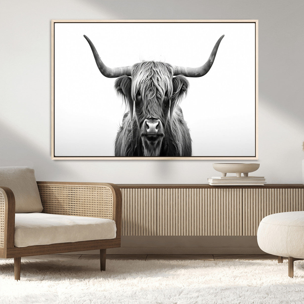 Highland Wall Art Canvas Print – Minimalist Black and White