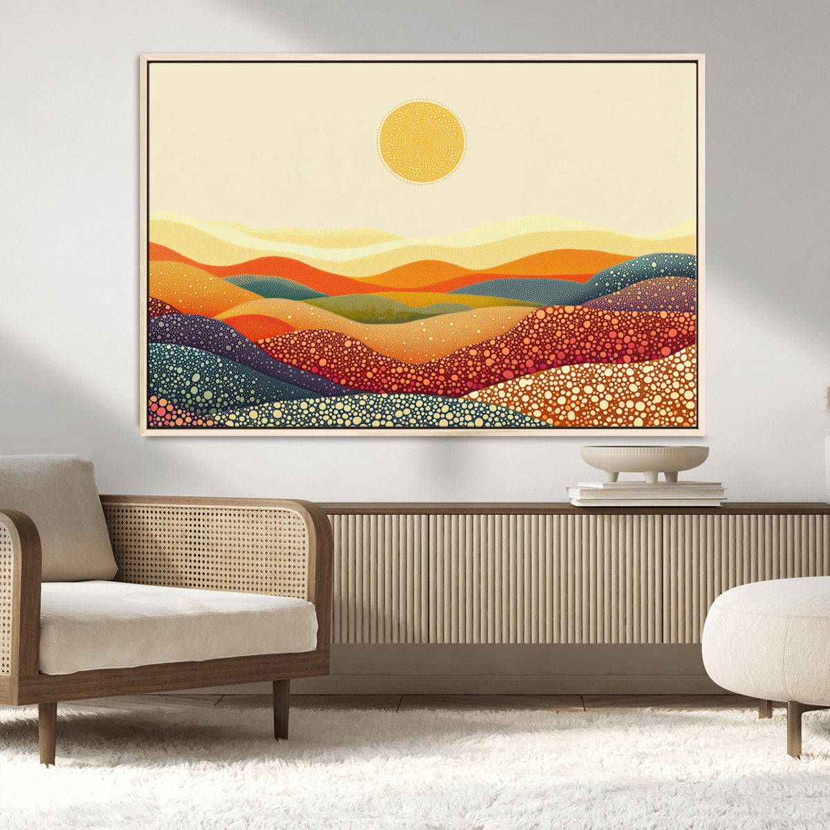 YAYOI KUSAMA Colorful Dot Art Landscape Canvas - Framed