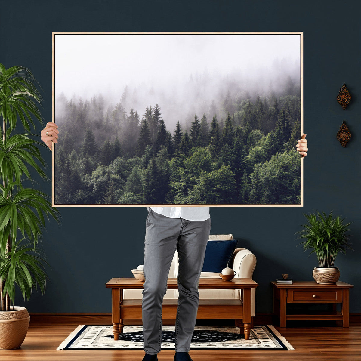Misty Forest Wall Art | Foggy Forest Canvas Print | Large