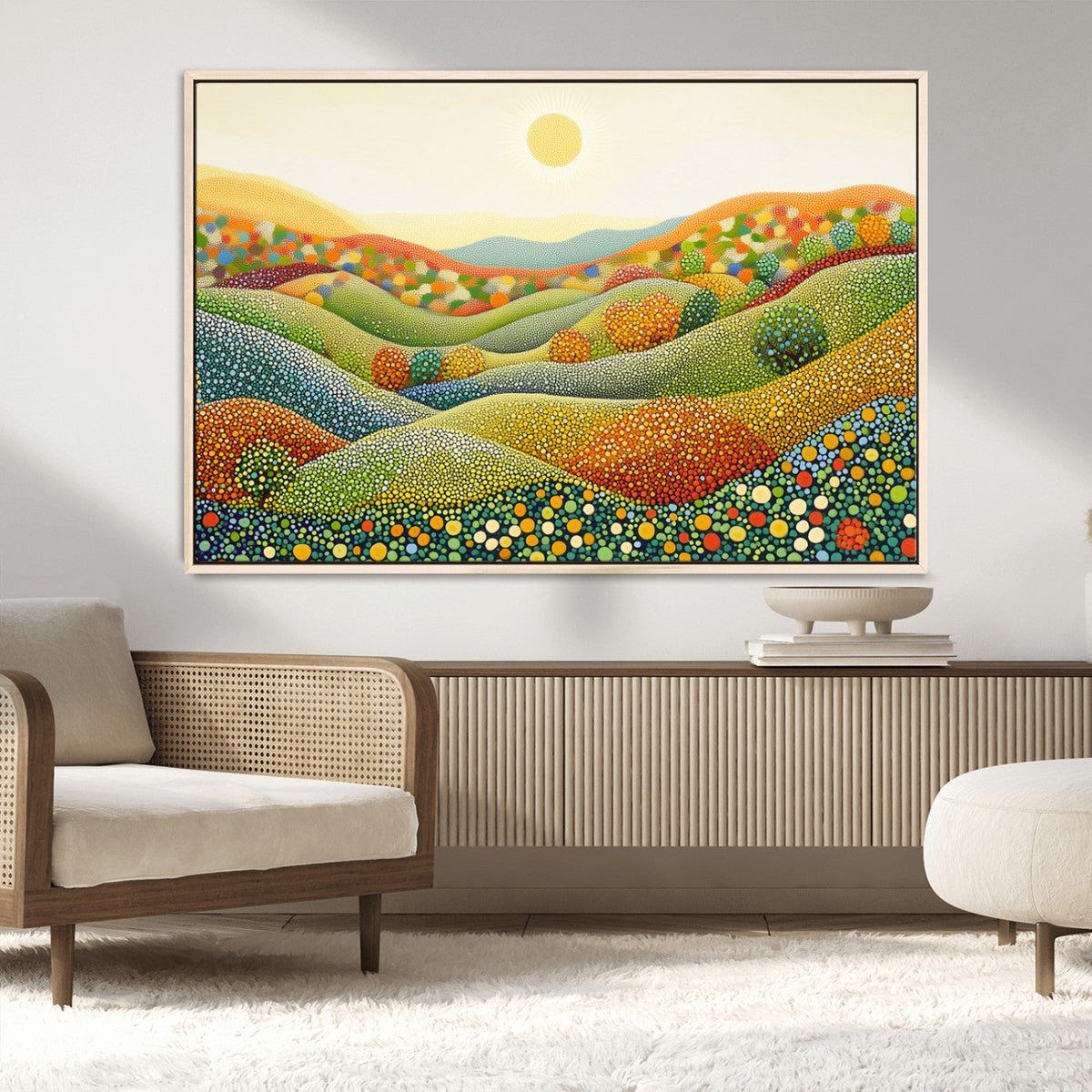 YAYOI KUSAMA Colorful Dot Art Landscape Canvas - Framed