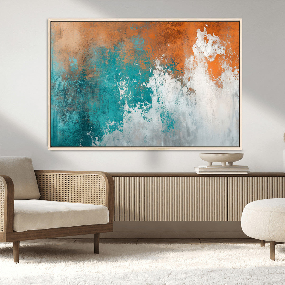 Vintage Abstract Print - Bold Teal and Orange Canvas Wall