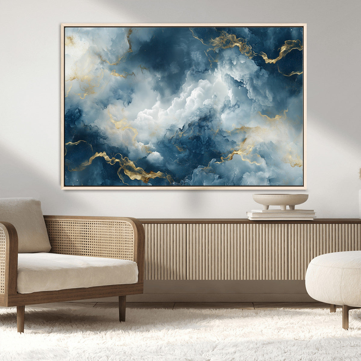 Large Abstract Print - Luxe Blue and Gold Abstract Canvas