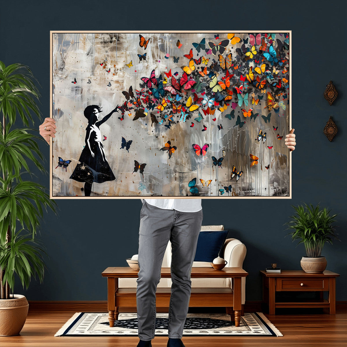 Banksy Butterfly Girl Wall Art – Modern Graffiti Canvas