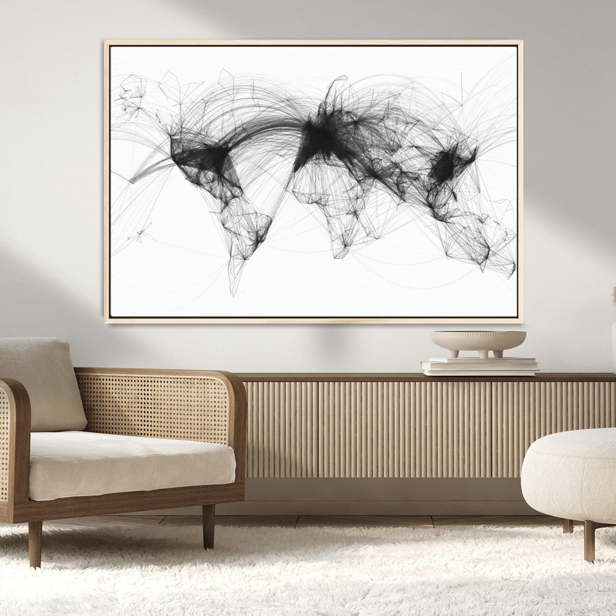 Flight Routes Air Traffic Map Canvas Wall Art - Framed -