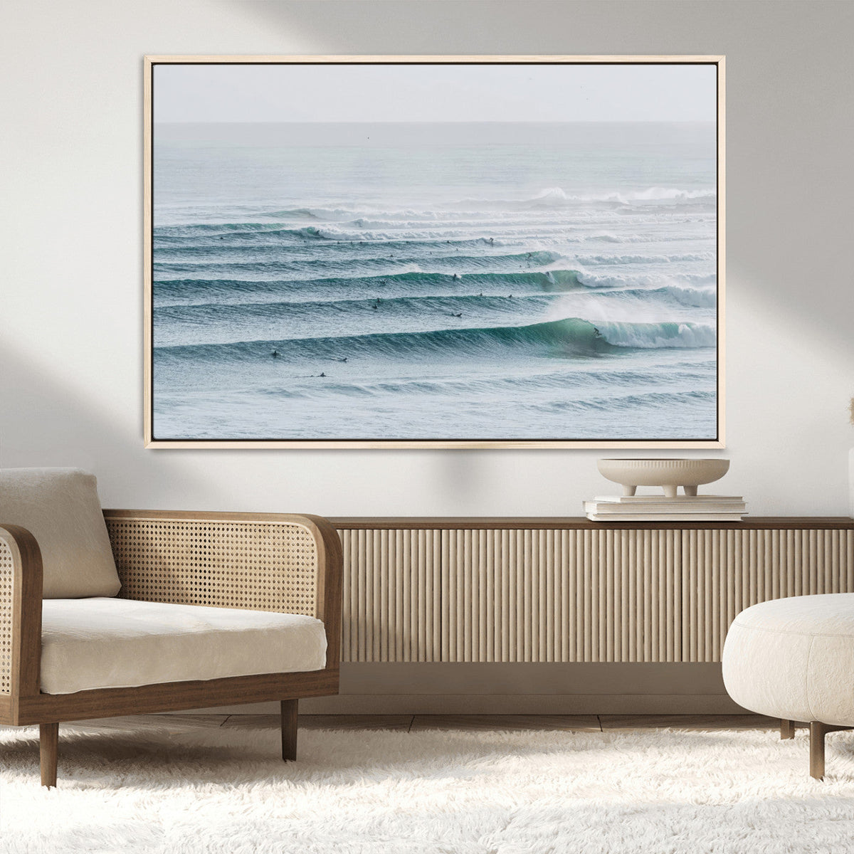 Ocean Waves Wall Art Canvas Print – Framed Surfer Lineup