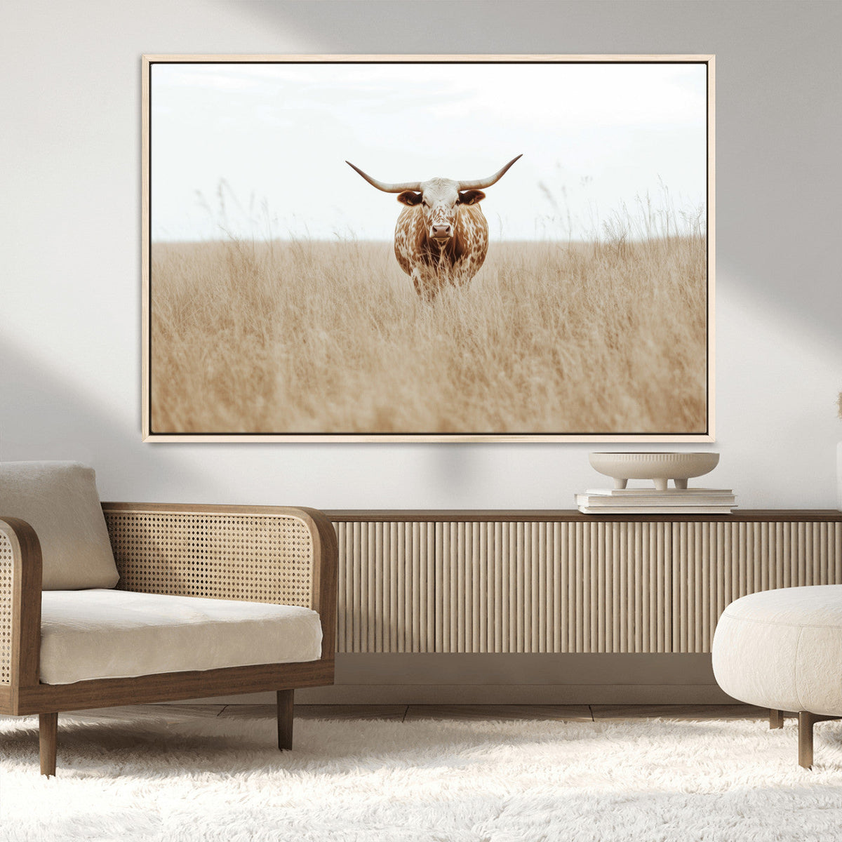Texas Longhorn Wall Art Canvas Print – Framed Lone Cattle