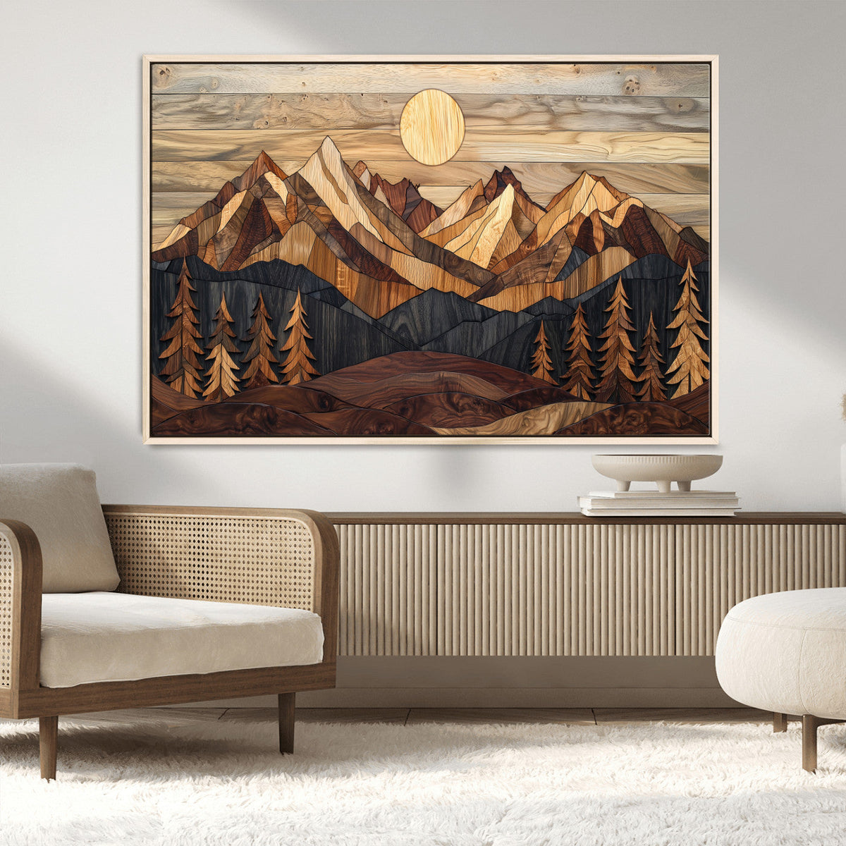 Wood Mountain Landscape Wall Art Canvas Print – Framed