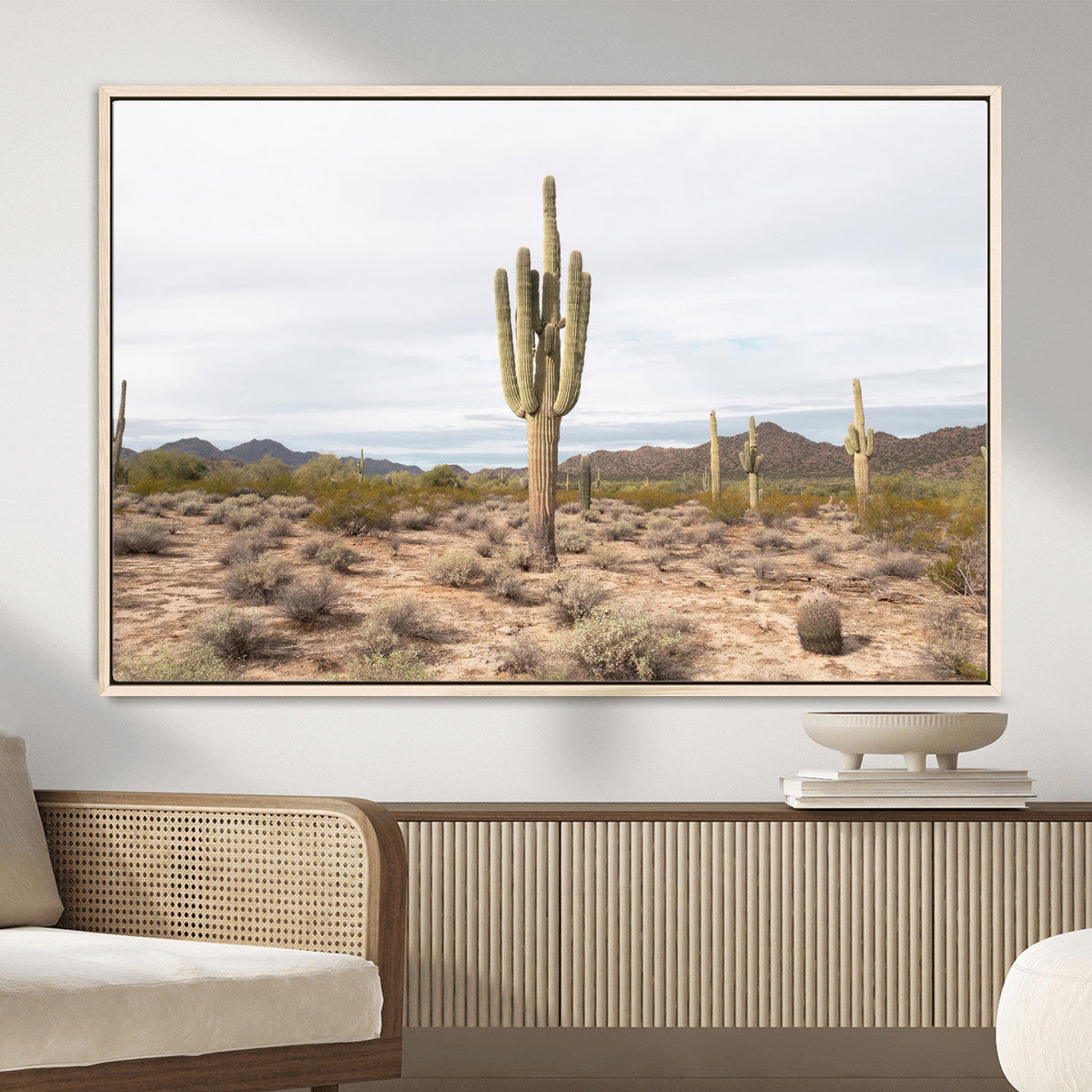 Saguaro Cactus Wall Art – Framed Desert Canvas Artwork,