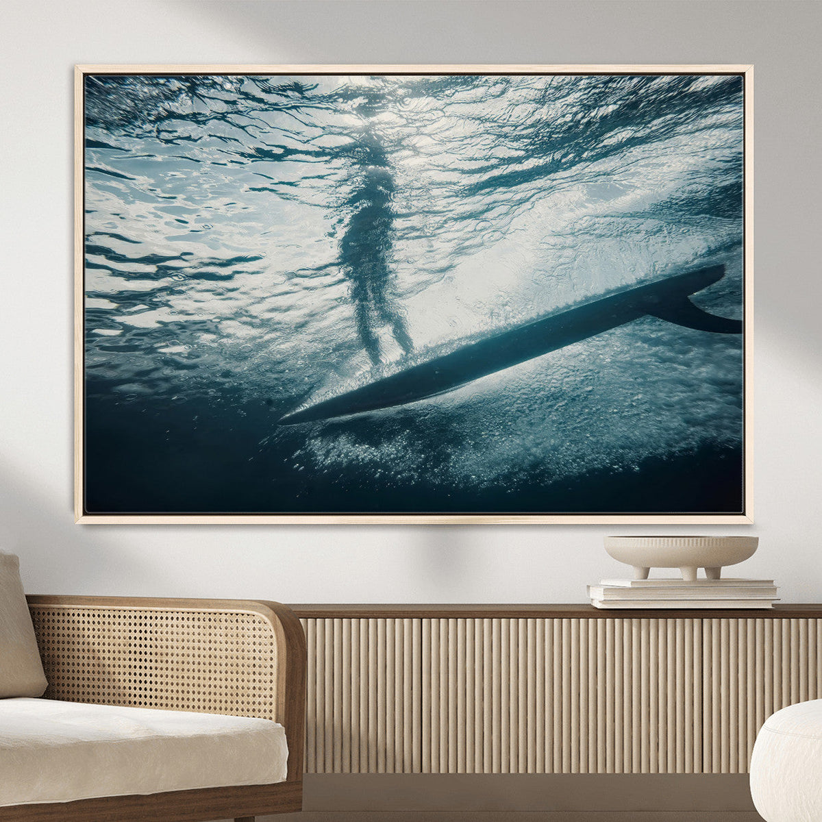 Underwater Surf Wall Art – Framed Ocean Wave Canvas Artwork,