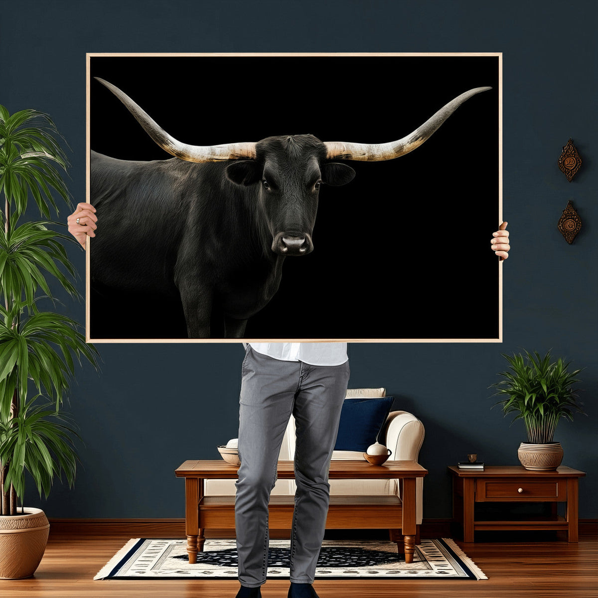 Longhorn Cattle Wall Art Canvas Print – Framed Texas Ranch