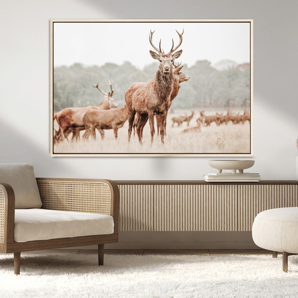 Rustic Nature Wall Art Canvas Print – Stag Woodland Framed