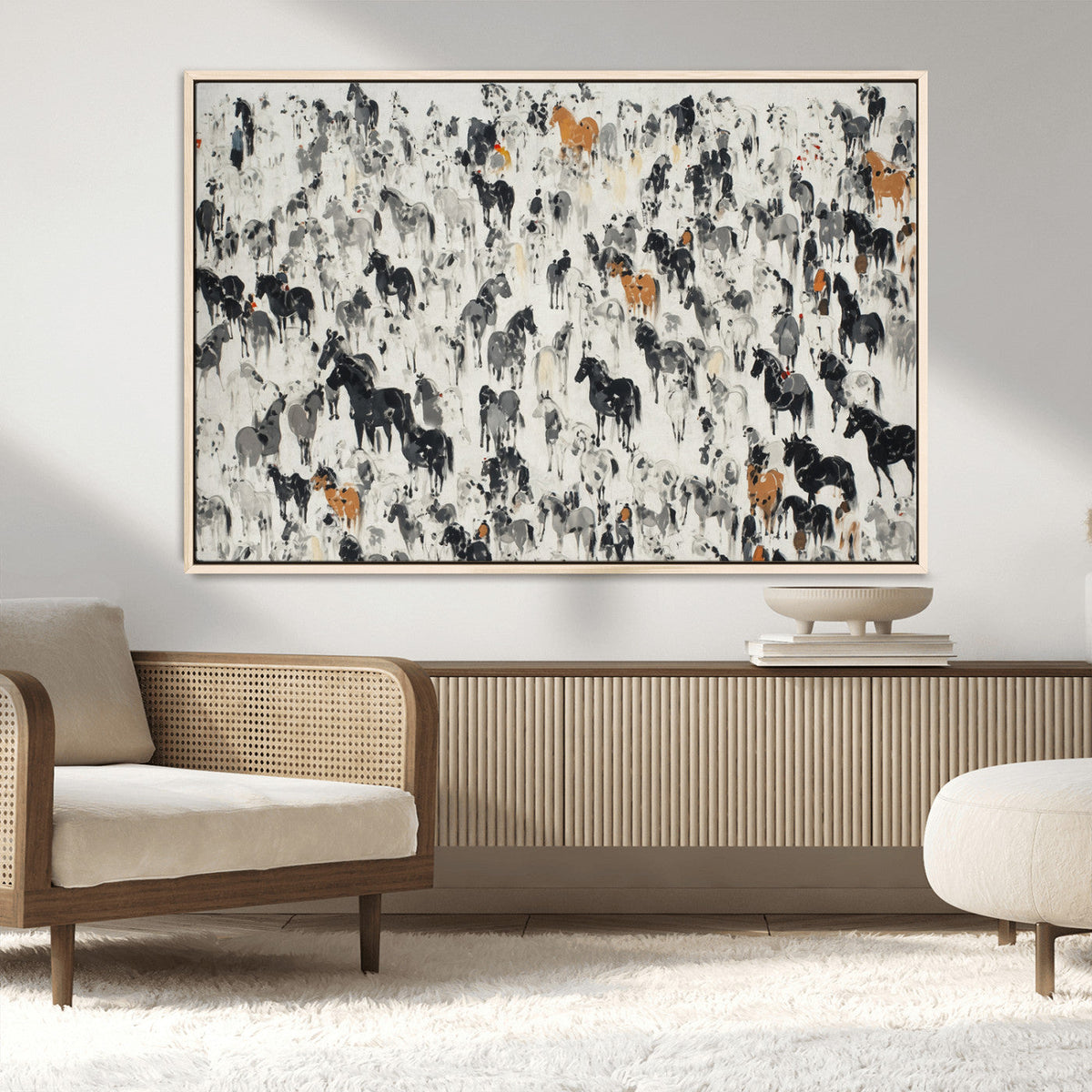Wild Horse Stampede Wall Art Canvas Print – Monochrome