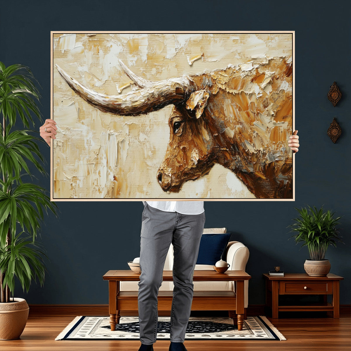 Rustic Longhorn Bull Wall Art Canvas Print – Vintage Western