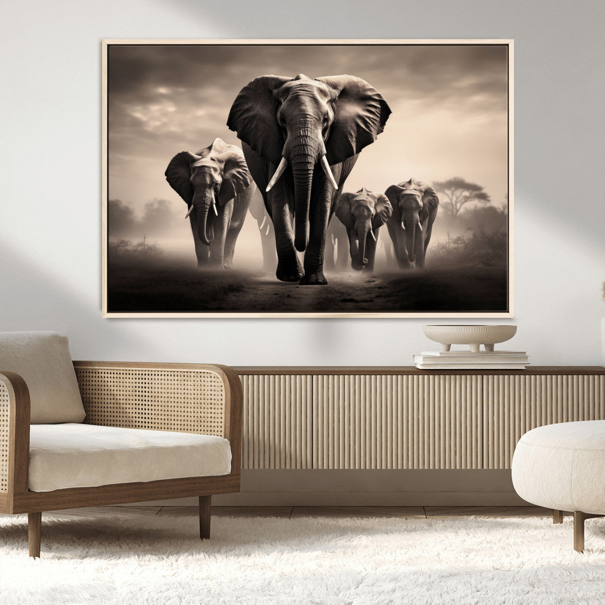 Elephant Family Wall Art Canvas Print, Framed Elephant Wall
