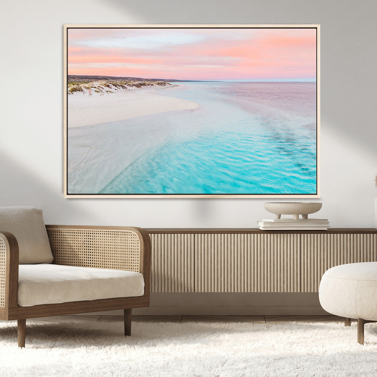 Serene Pastel Beach Wall Art Canvas Print, Tranquil Coastal