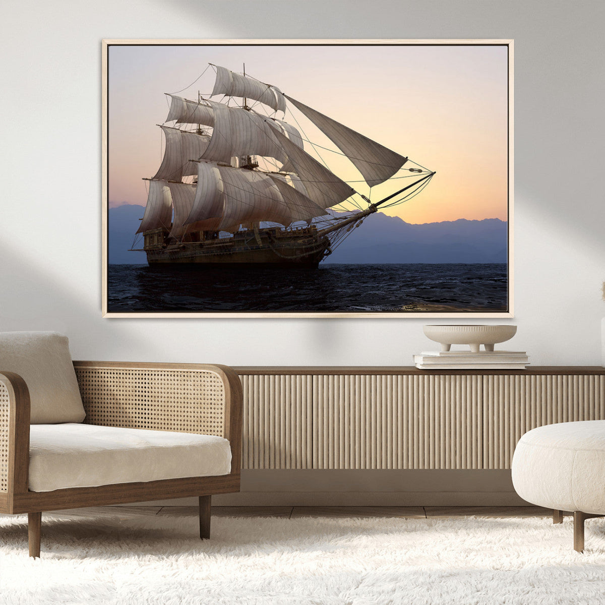 Majestic Sailing Ship Wall Art Canvas Print, Sunset Ocean