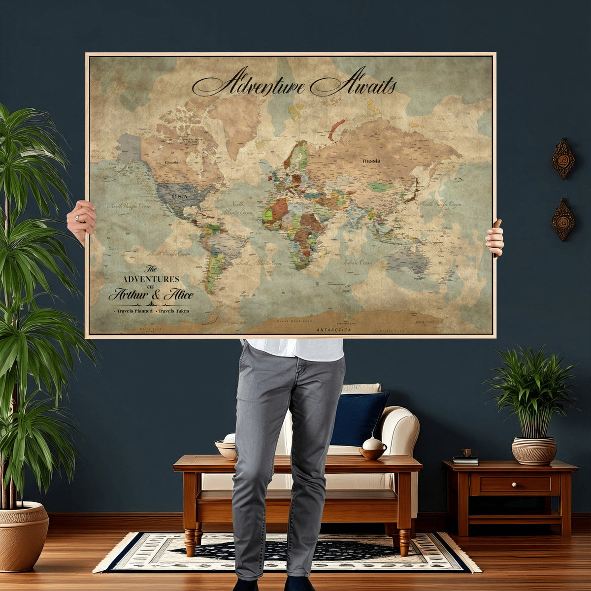 Customize Push Pin World Map Wall Canvas Print –
