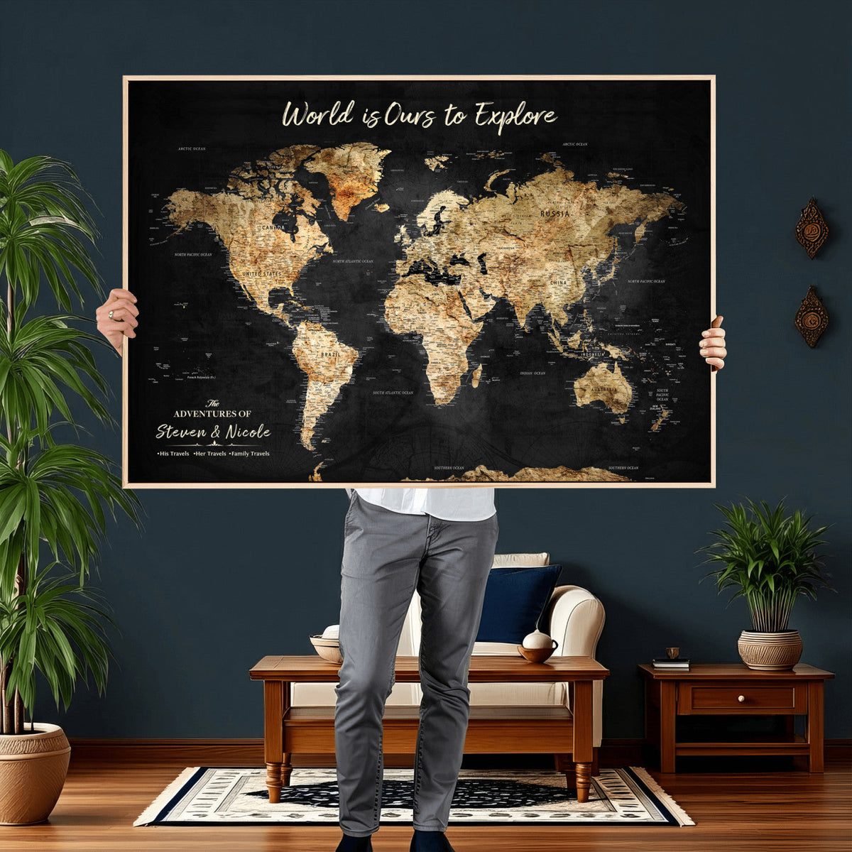 Framed Personalized Push Pin World Map – Custom Travel