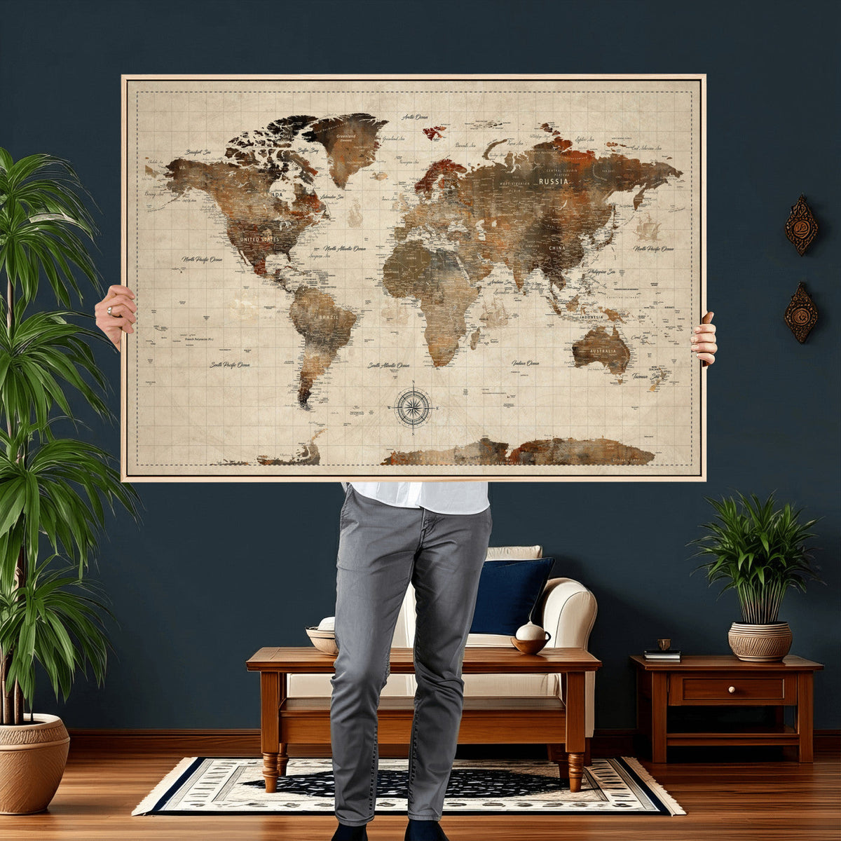 World Map Canvas Print – Framed Detailed Map of the World