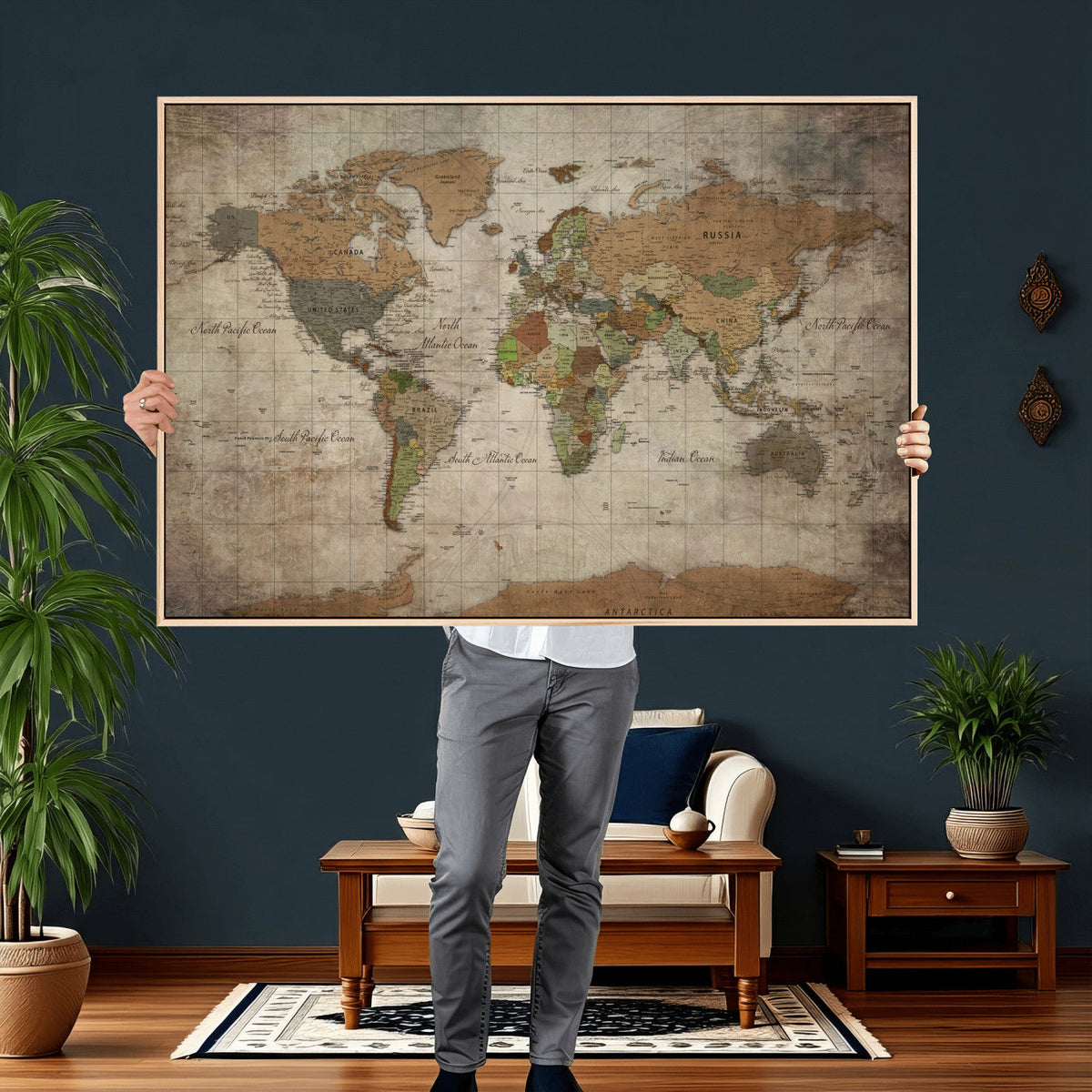 World Map Canvas Print – Framed Travel Map Wall Art for