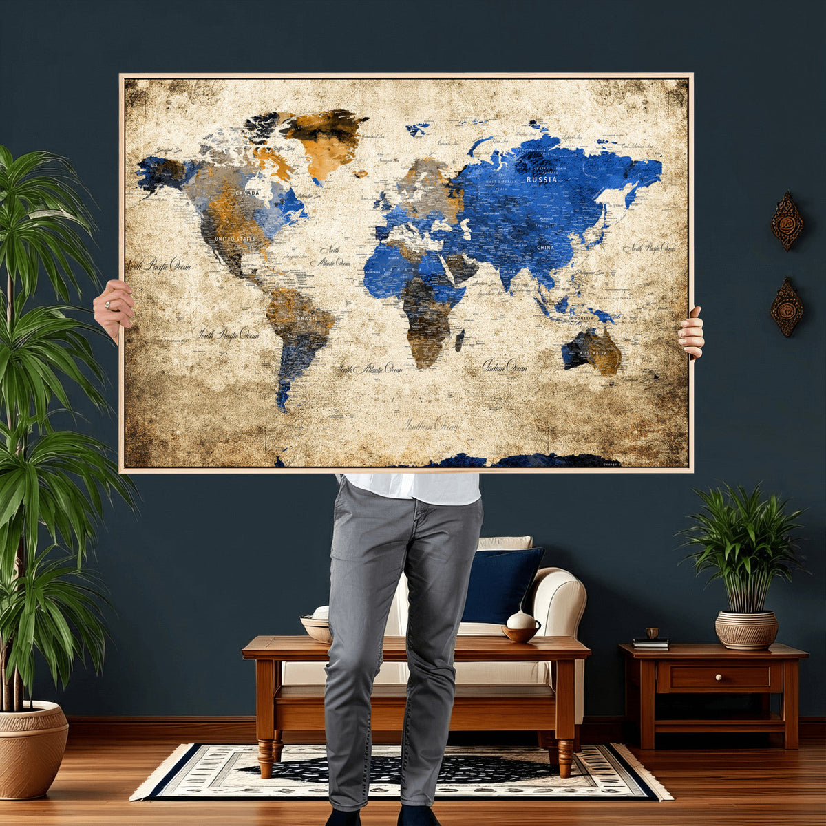 World Map Canvas Print – Colorful Abstract Travel Map,