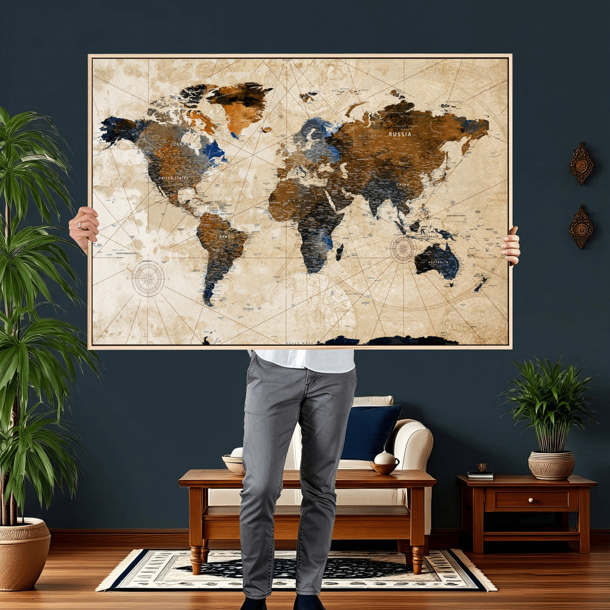 World Map Canvas Print – Framed Travel Map Wall Art for