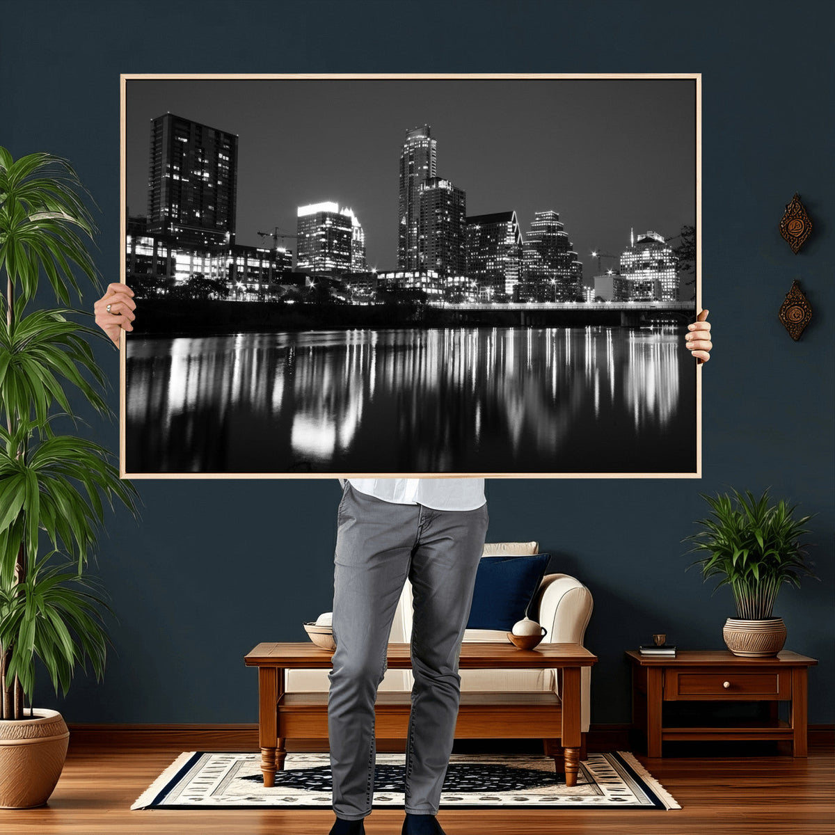 Austin Skyline Wall Art Canvas Print, Austin Downtown Night