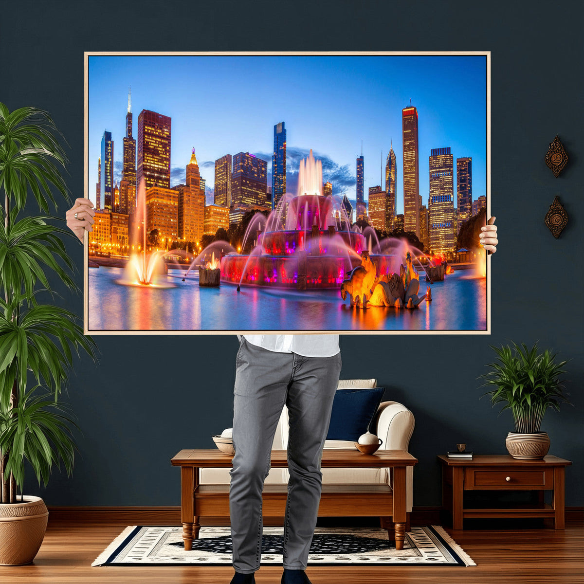 Chicago Wall Art Canvas Print, Chicago City Downtown Night