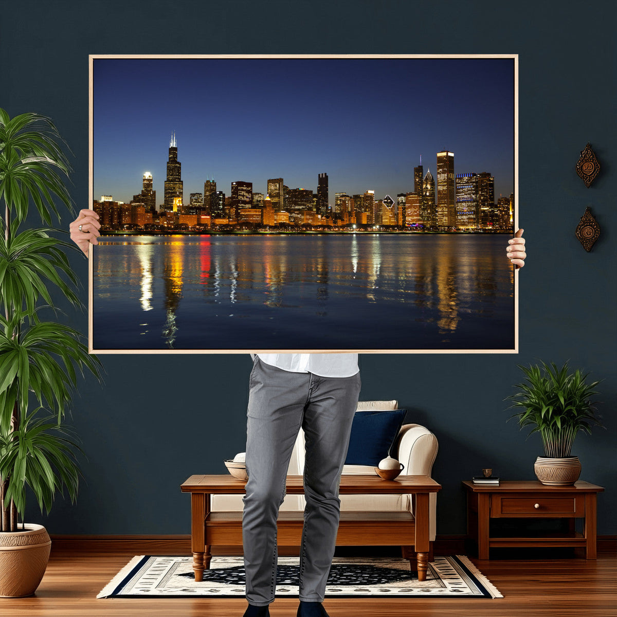Chicago Wall Art Canvas Print - Chicago City Downtown Night