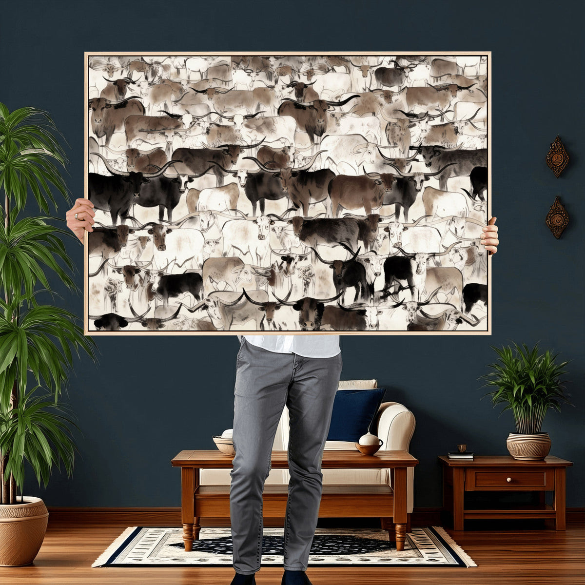 Abstract Texas Longhorn Print - Longhorn Herd Print for