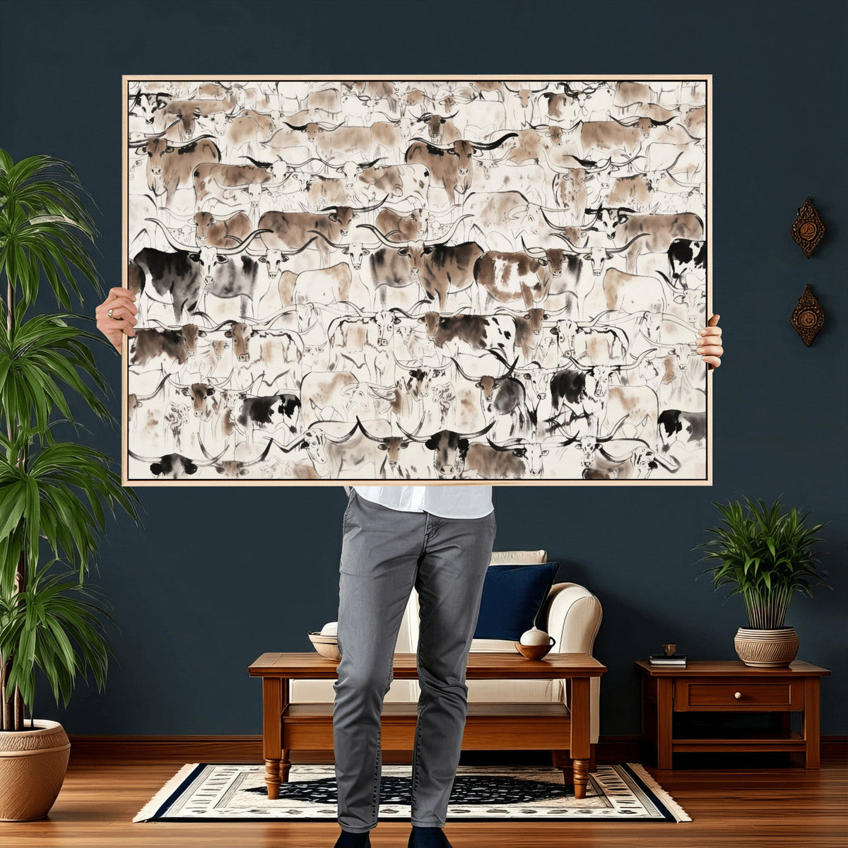 Abstract Texas Cow Canvas Print for Cabin and Western Home