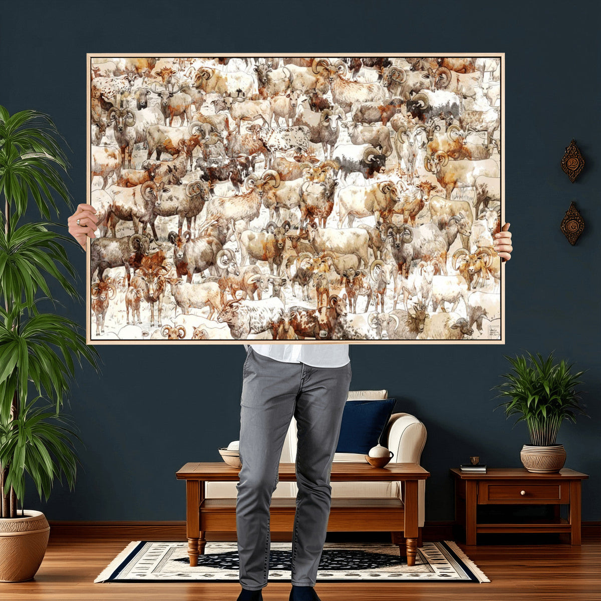 Farmhouse Bighorn Sheep Wall Art Canvas Print - Abstract